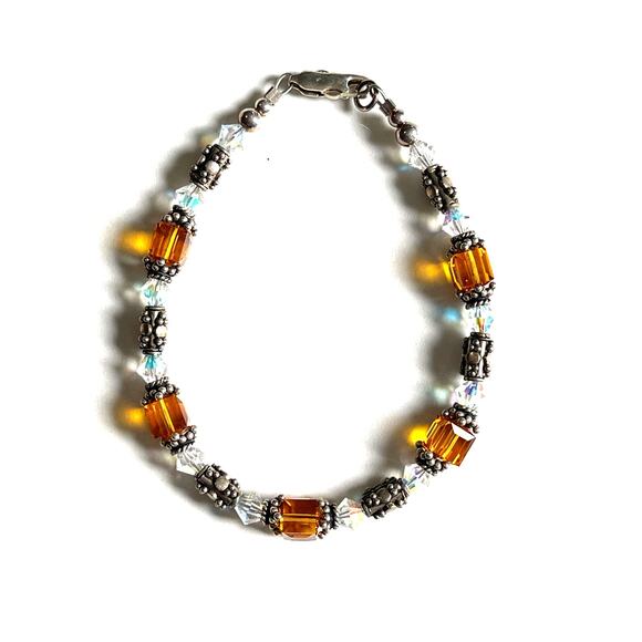 Bali Silver and Topaz - Handcrafted Austrian Crystal Beads Bracelet Jewelry - Picture 2 of 7